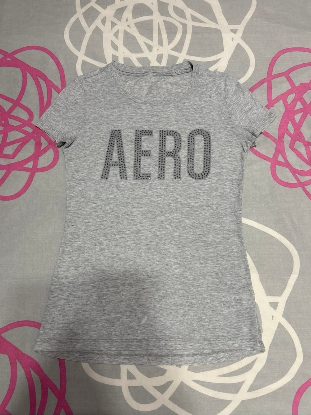 Aeropostale Light Grey Graphic Tee with Rhinestone Letters